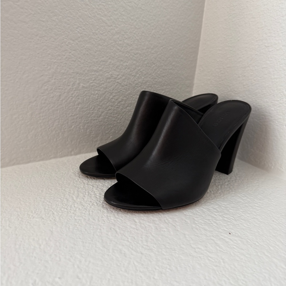 Vince Black Leather Open-Toe Heel Mules